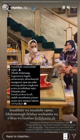 Rizky Billar berduka Elly Kasim meninggal dunia. (Instagram/@rizkybillar)