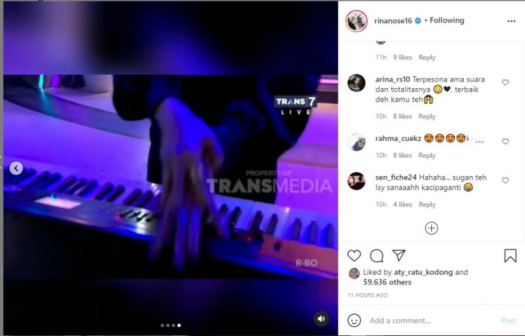 Rina Nose impersonate Isyana Sarasvati. (Instagram/rinanose16)