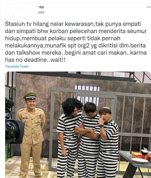 Kiky Saputri ungkap acara Lapor Pak tak akan mengundang Saipul Jamil. (Twitter/kikysaputrii)