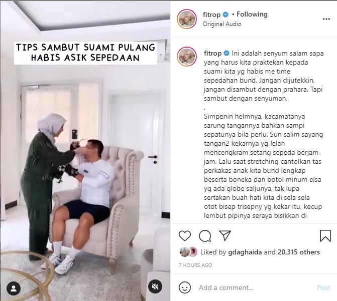 Fitri Tropica bagikan tips menyambut kepulangan suami. (Instagram/fitrop)