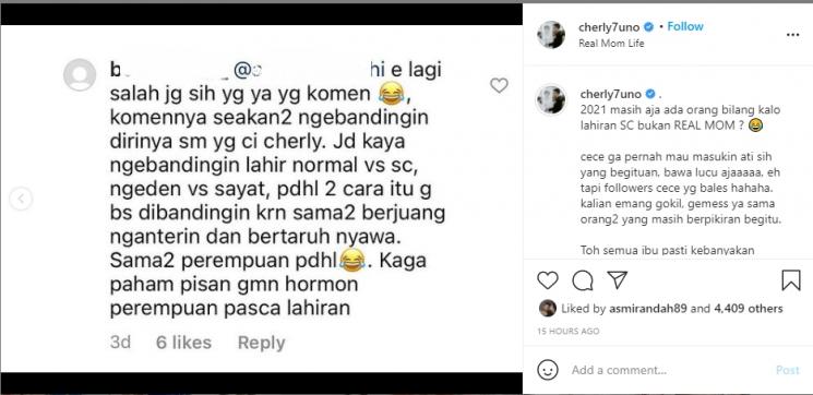 Cherly Juno eks Cherrybelle dinyinyirin gara-gara melahirkan secara caesar. (Instagram/cherly7uno)