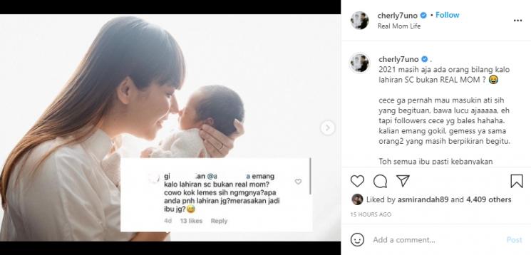 Cherly Juno eks Cherrybelle dinyinyirin gara-gara melahirkan secara caesar. (Instagram/cherly7uno)