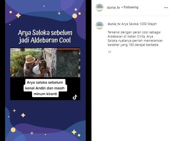 Akting Arya Saloka. (Instagram/@dunia_tv)