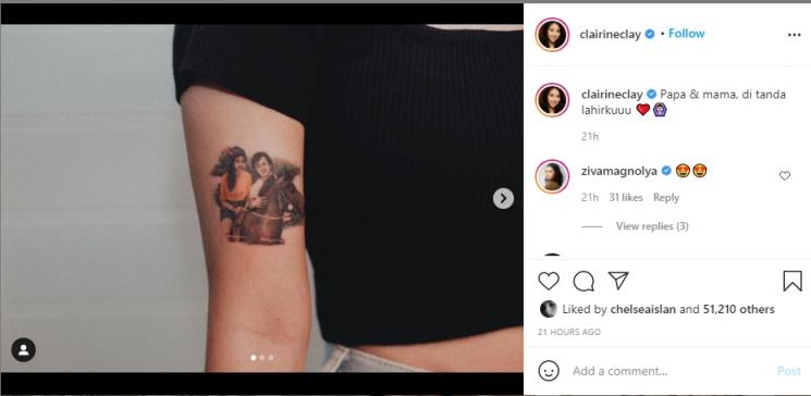 Joshua Suherman dan Clairine Clay kompak membuat tato keluarga. (Instagram/clairineclay)