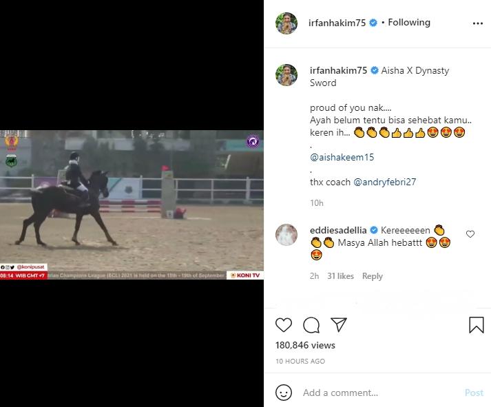 Putri Irfan Hakim, Aisha Hakim mengikuti kompetisi berkuda. (Instagram/irfanhakim75)