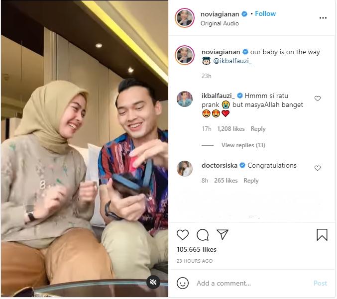 Potret Kemesraan Ikbal Fauzi dan Istri (Instagram/@noviagianan)