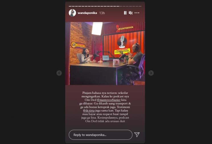 Wanda Ponika blak-blakan soal bayaran di podcast Deddy Corbuzier. (Instagram/wandaponika)