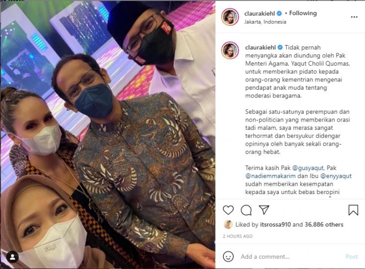 Cinta Laura Diundang Menteri Agama. (Instagram/claurakiehl)