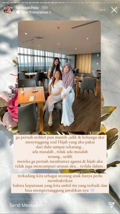 Larissa Chou mengungkapkan perlakuan ibunda dan adiknya. (Instagram/larissachou)