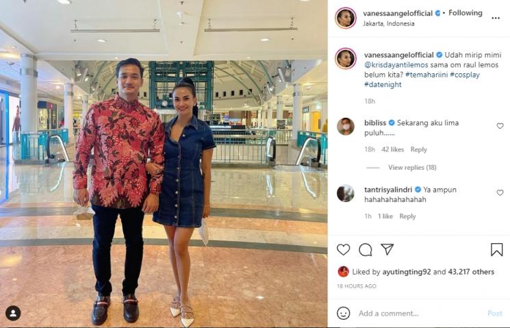 Vanessa Angel tirukan gaya Krisdayanti dan Raul Lemos. (Instagram/vanessaangelofficial)