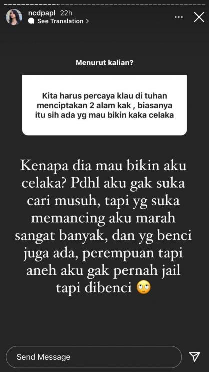 Nora Alexandra alami kejadian aneh. (Instagram/ncdpapl)
