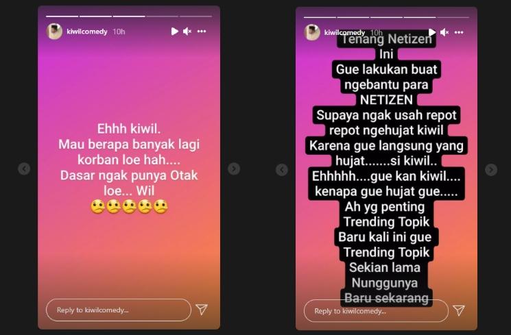 Kiwil menghujat dirinya sendiri. (Instagram/kiwilcomedy)