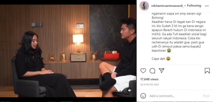 Nikita Mirzani Kecam Klarifikasi Rachel Vennya. (Instagram/nikitamirzanimawardi_172)