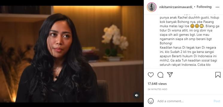 Nikita Mirzani Kecam Klarifikasi Rachel Vennya. (Instagram/nikitamirzanimawardi_172)
