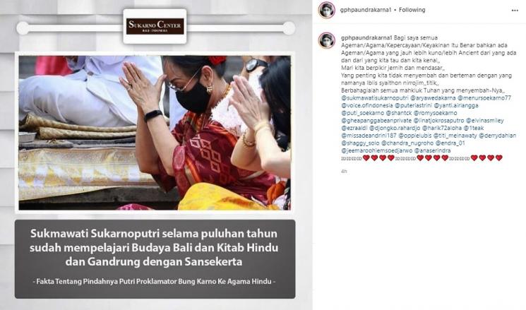 Paundrakarna tanggapi Sukmawati Sukarnoputri pindah agama. (Instagram/@gphpaundrakarna1)
