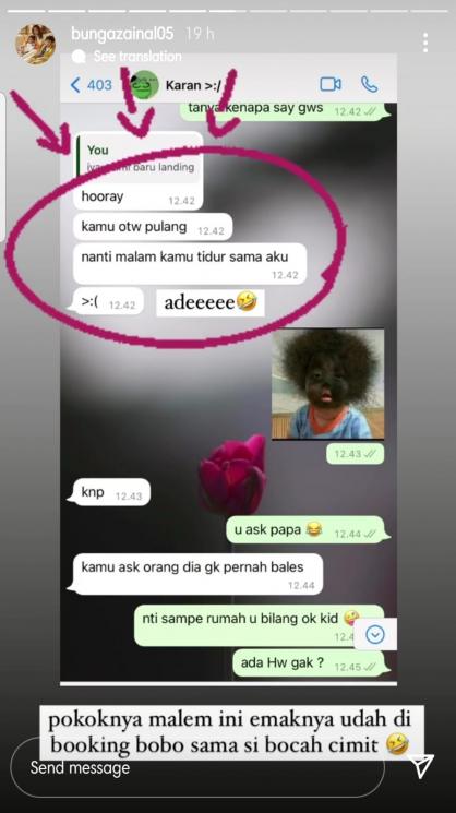 Bunga Zainal unggah chat dengan sang anak. (Instagram/@bungazainal05)