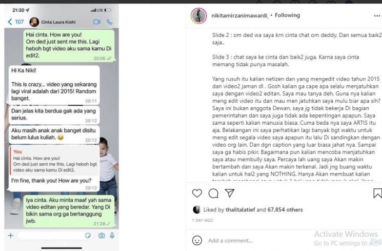 Percakapan Nikita Mirzani dan Cinta Laura [Instagram/@nikitamirzani_172]