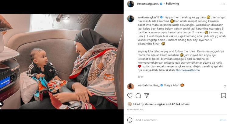 Zaskia Sungkar karantina lima hari. (Instagram/@zaskiasungkar15)