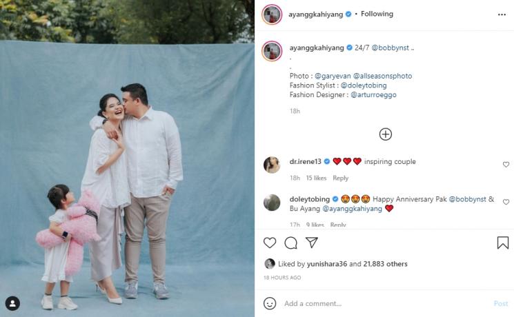 Kahiyang Ayu dan Bobby Nasution merayakan ulang tahun pernikahan. (Instagram/ayanggkahiyang)