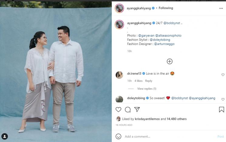 Kahiyang Ayu dan Bobby Nasution merayakan ulang tahun pernikahan. (Instagram/ayanggkahiyang)