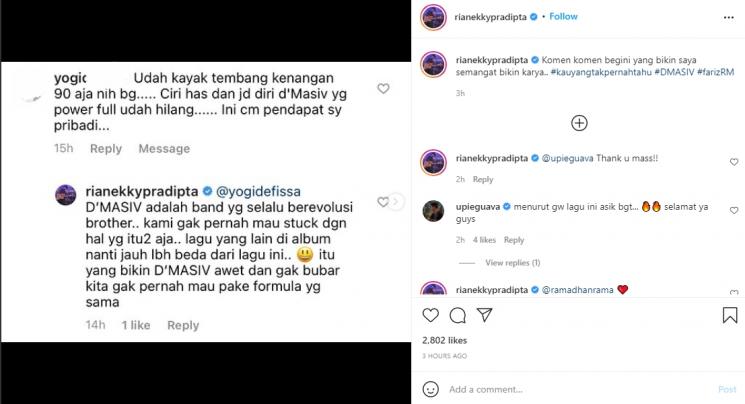 Lagu D'MASIV Dibilang Mirip Tembang Kenangan. (Instagram/rianekkypradipta)