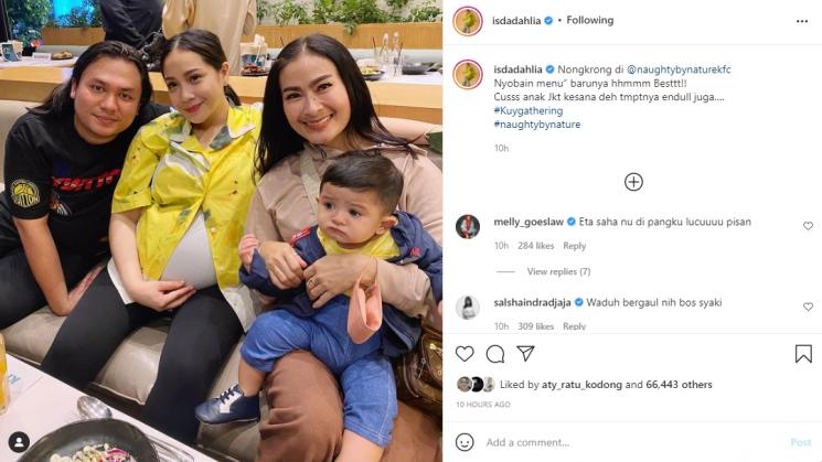 Iis Dahlia dan Baby Syaki nongkrong bareng Nagita Slavina dan Keanu. (Instagram/isdadahlia)