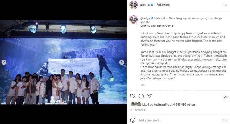Momen perayaan ulang tahun Gisella Anastasia. (Instagram/gisel_la)
