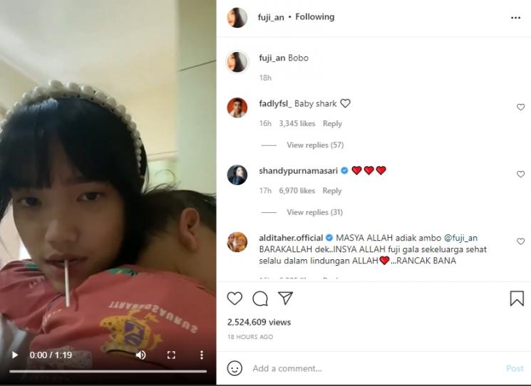 Fuji Momong Gala Sky Seharian Penuh. (Instagram/fuji_an)