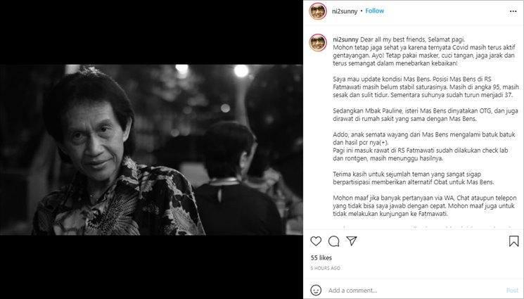 Pengamat musik Bens Leo terpapar Covid-19. (Instagram/@ni2sunny)