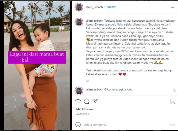 Alam Urbach ungkap amanah Vanessa Angel untuk Gala Sky. (Instagram/alam_urbach)