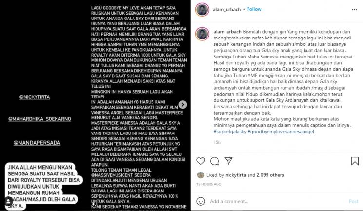 Alam Urbach ungkap amanah Vanessa Angel untuk Gala Sky. (Instagram/alam_urbach)