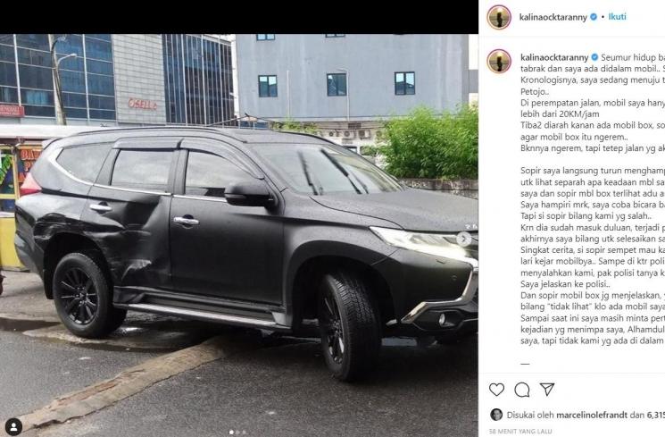 Mobil Kalina Oktarani ringsek diseruduk mobil boks.