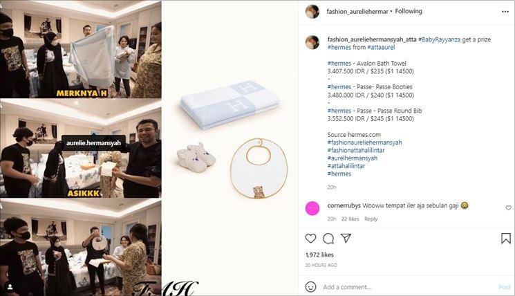 Kado Atta dan Aurel untuk Baby Rayyanza, anak kedua Raffi Ahmad. (Instagram/@fashion_aureliehermansyah_atta)