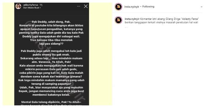 Adiezty Fersa muak dengan Doddy Sudrajat. (Instagram)