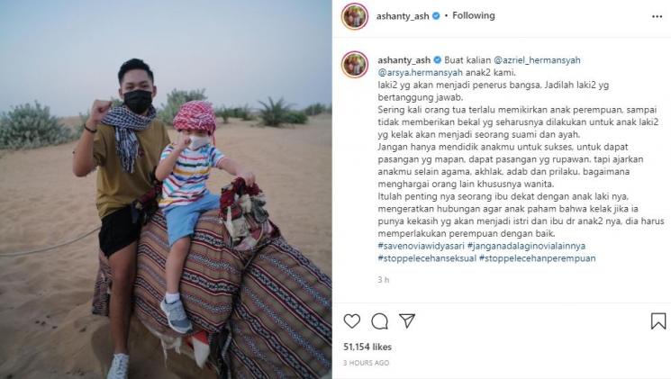 Ashanty beri pesan ke Azriel Hermansyah dan Arsya Hermansyah. (Instagram)