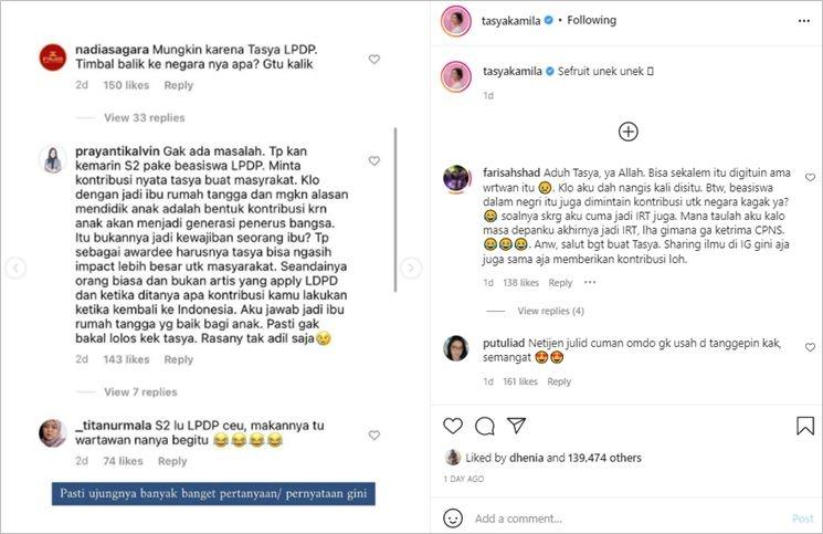Tasya Kamila dinyinyiri karena dapat beasiswa LDPD saat kuliah S2. (Instagram/@tasyakamila)