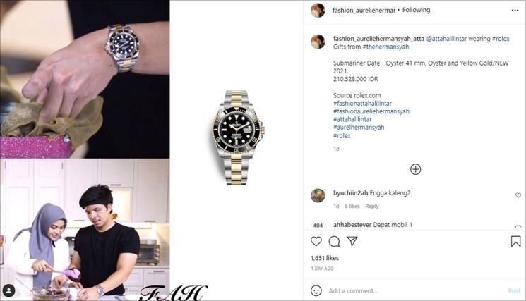 Harga jam tangan Atta Halilintar. (Instagram/@fashion_aureliehermansyah_atta)