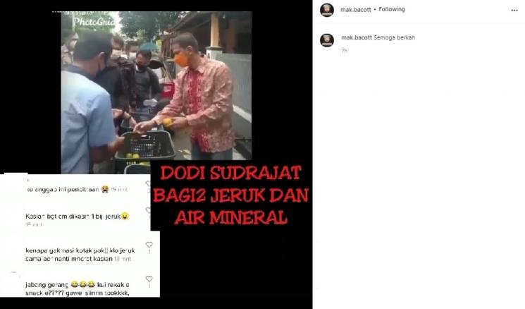 Doddy Sudrajat sedekah makanan ke warga. (Instagram)