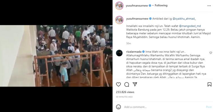 Ustaz Yusuf Mansur Terpukul dengan Kabar Meninggalnya Wali Kota Bandung. (Instagram/yusufmansurnew)