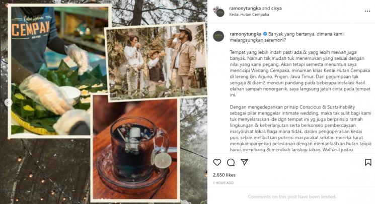 Ramon Y Tungka dan Cisya resmi menikah. [Instagram/ramonytungka]
