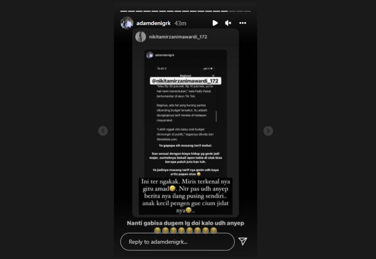 Nikita Mirzani Ngakak Lihat Adam Deni Sentil Fuji. (Instagram/adamdenigrk)
