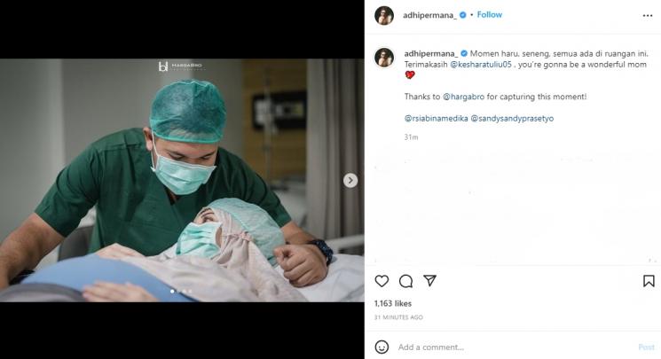 Kesha Ratuliu melahirkan anak pertama. (Instagram/adhipermana_)