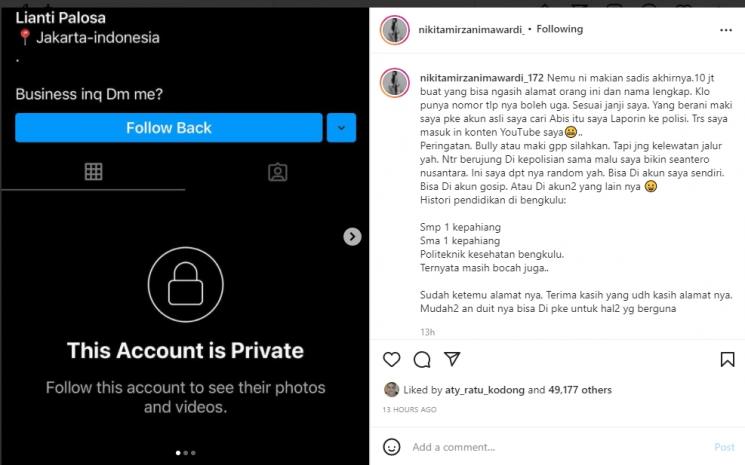 Nikita Mirzani labrak netizen yang memakinya dengan kata kasar. (Instagram/nikitamirzanimawardi_172)