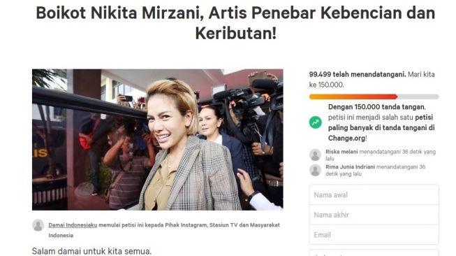 Petisi boikot Nikita Mirzani. (change.org)