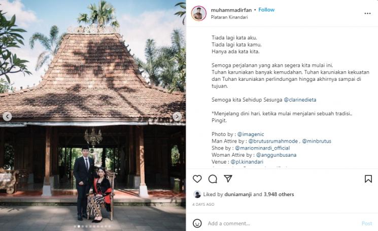 Ifan Govinda dan Clarine Dieta menikah. (Instagram/muhammadirfan)