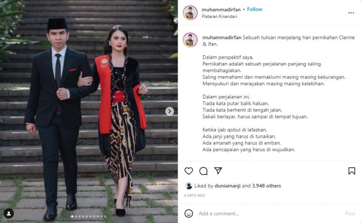 Ifan Govinda dan Clarine Dieta menikah. (Instagram/muhammadirfan)