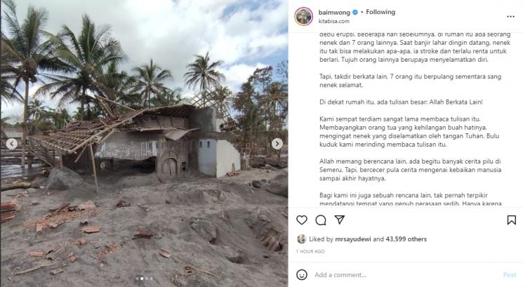 Baim Wong mengungkapkan kisah pilu yang ia dapat dari Semeru. (Instagram/baimwong)
