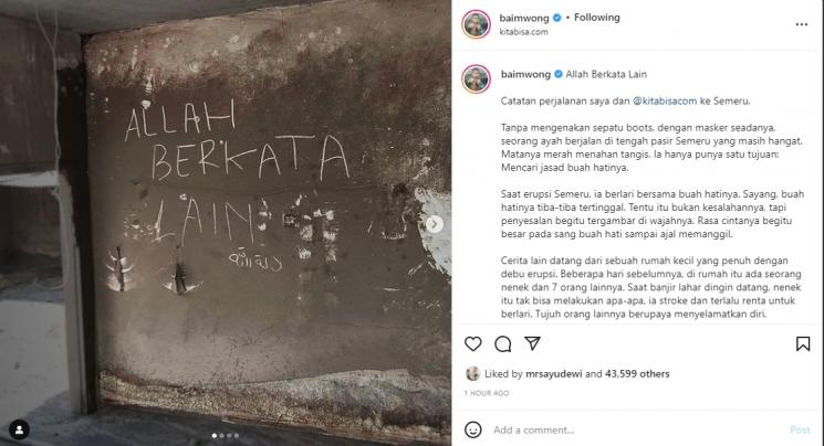 Baim Wong mengungkapkan kisah pilu yang ia dapat dari Semeru. (Instagram/baimwong)