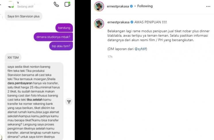Postingan Ernest Prakasa. (Instagram/@ernestprakasa)