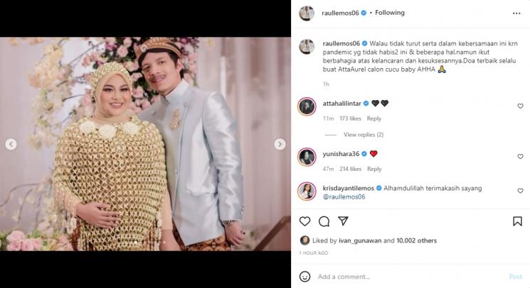 Raul Lemos tulis pesan haru untuk Aurel Hermansyah dan Atta Halilintar. (Instagram/raullemos06)